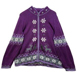 Gander Mt Guide Series Women's Zip Front Cardigan Size 2XL Purple Deer Fair Isle